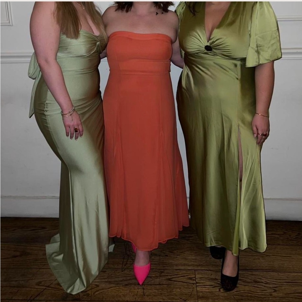 Abercrombie & Fitch Strapless Orange Midi Dresses